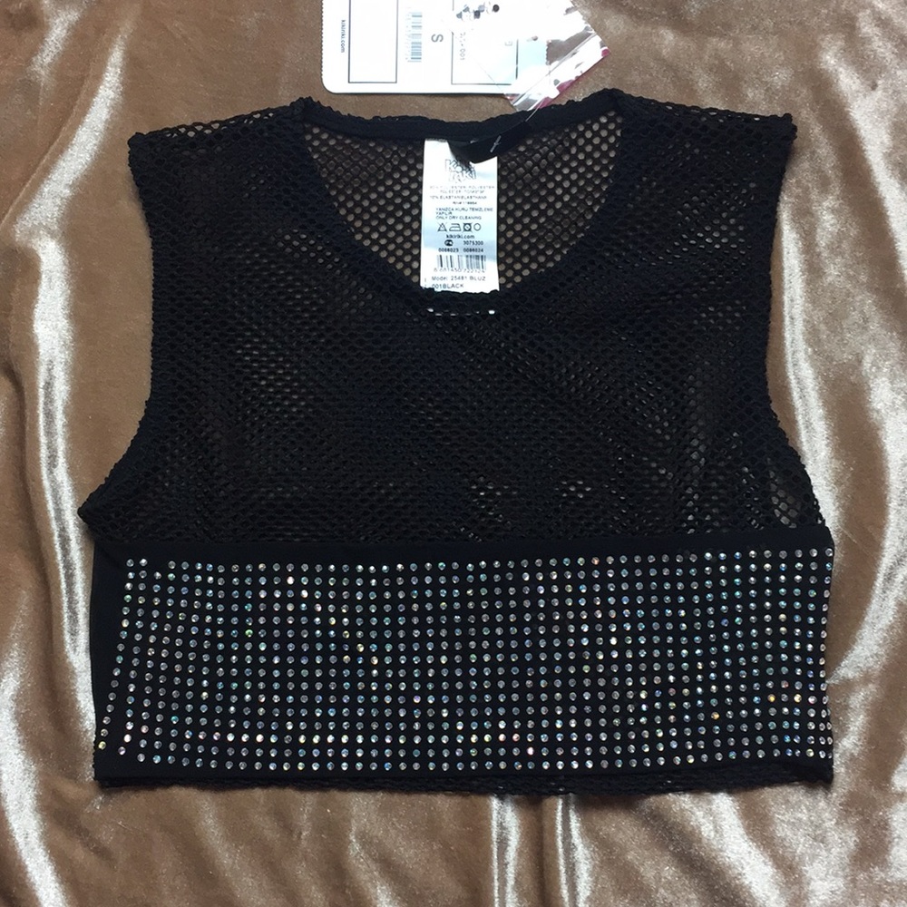 DOLLSKILL fishnet and rhinestone crop
